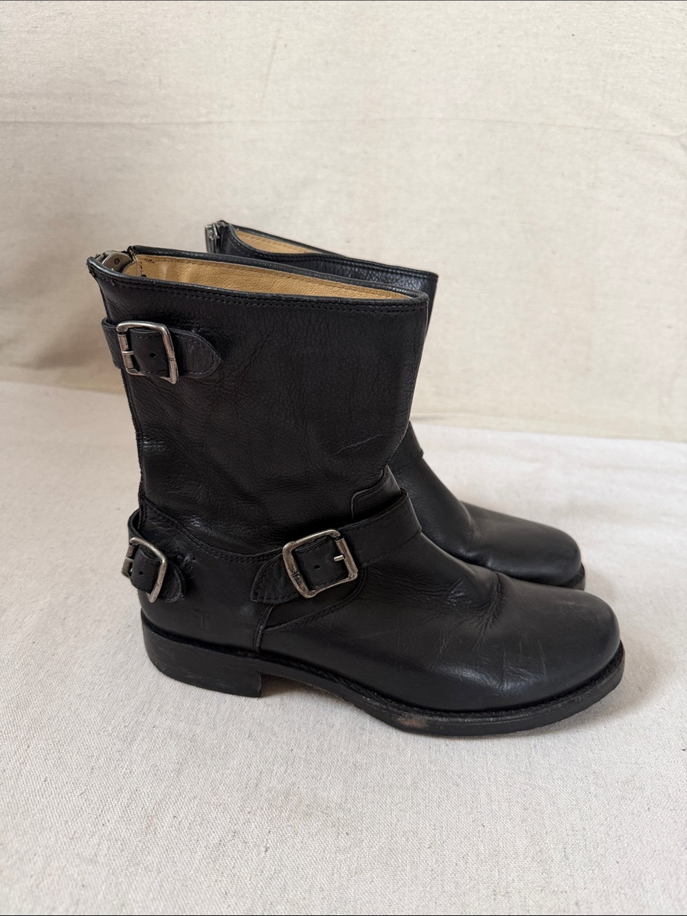 Frye Black Leather Ankle Boots with Buckles size 9.5